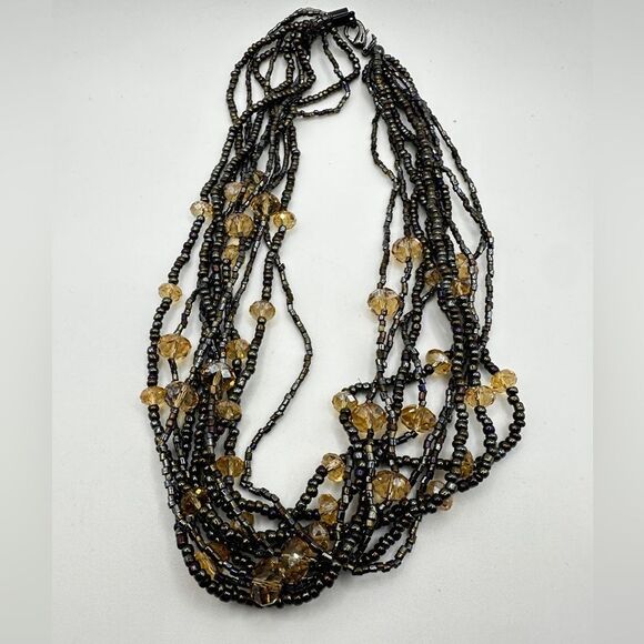 18" multi- strand glass seed bead and faceted crystal necklace! - Picture 5 of 14